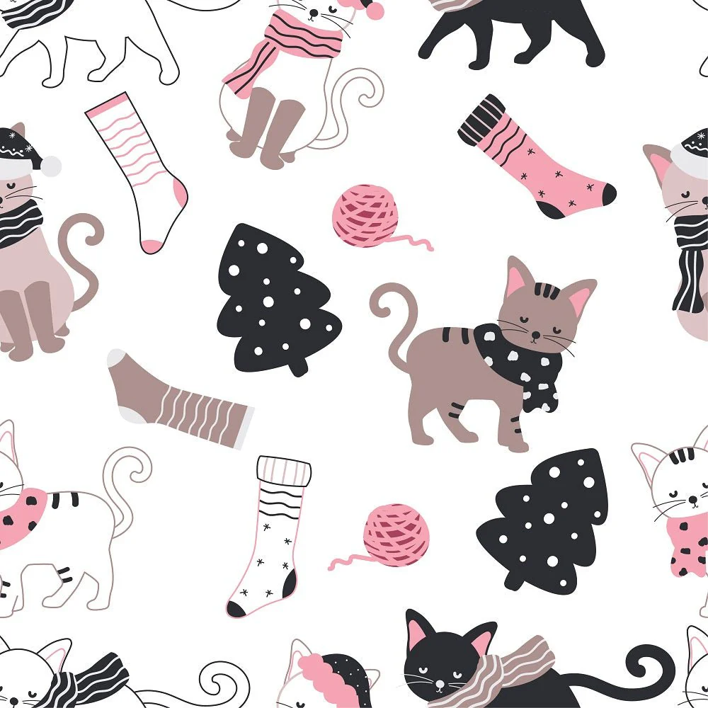 Moody Christmas Cats Pattern #2 Fabric