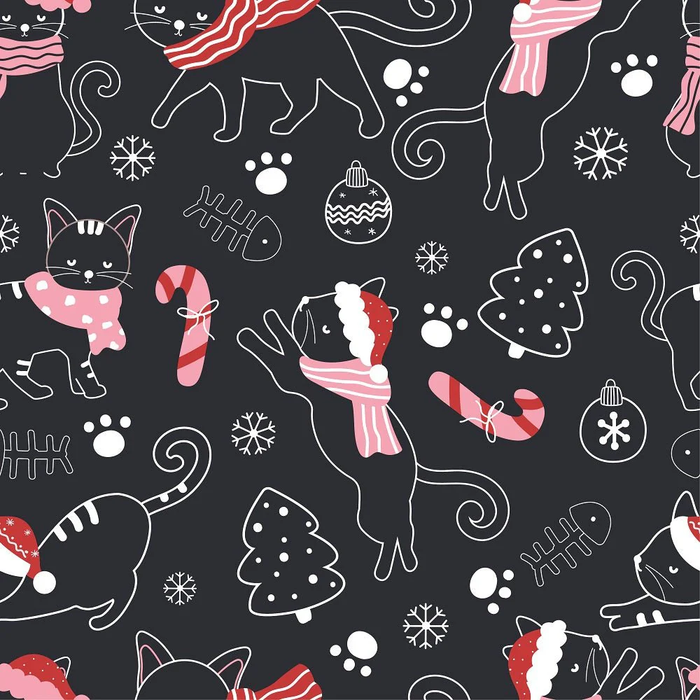Moody Christmas Cats Pattern #5 Fabric