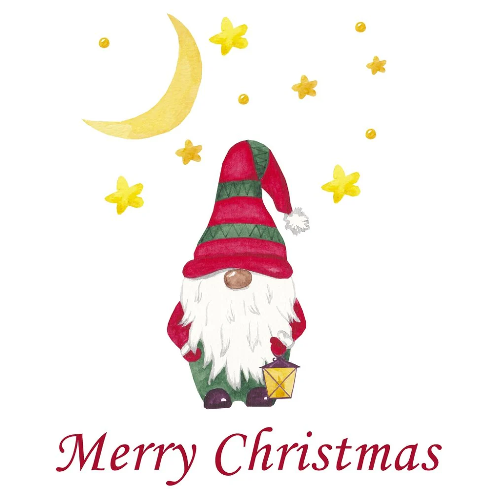 Moon & Stars Christmas Gnome Fabric Panel - Red