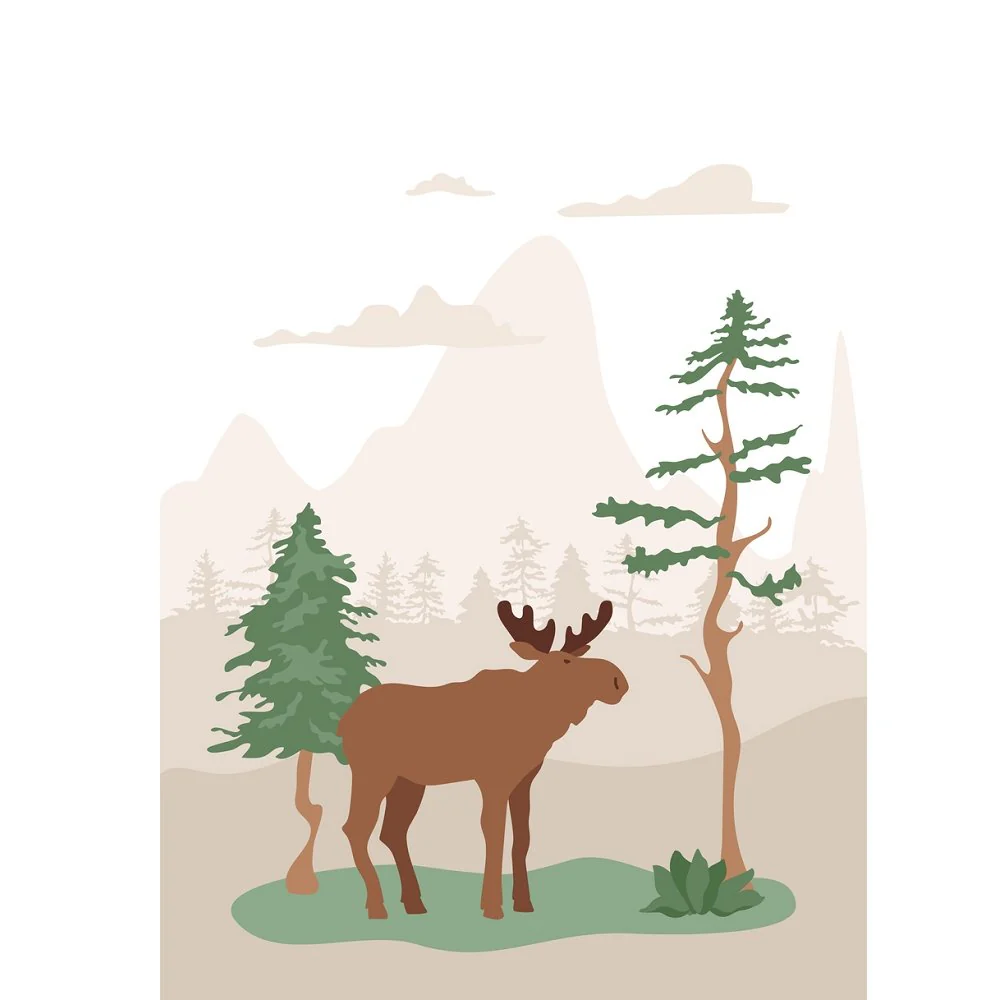 Moose In The Mountains Fabric Panel