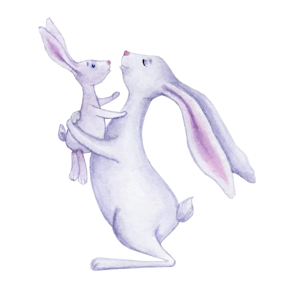 Mother And Baby Rabbit Fabric Panel - White