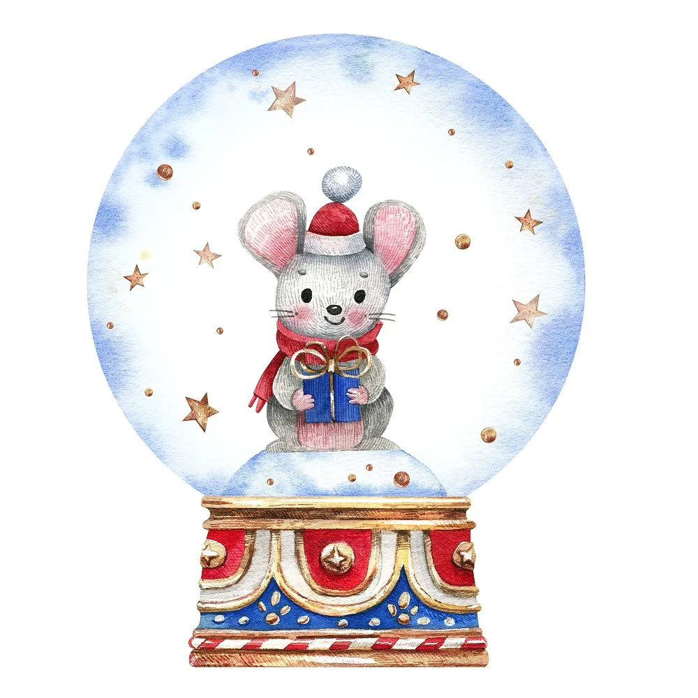 Mouse in Snowglobe Fabric Panel