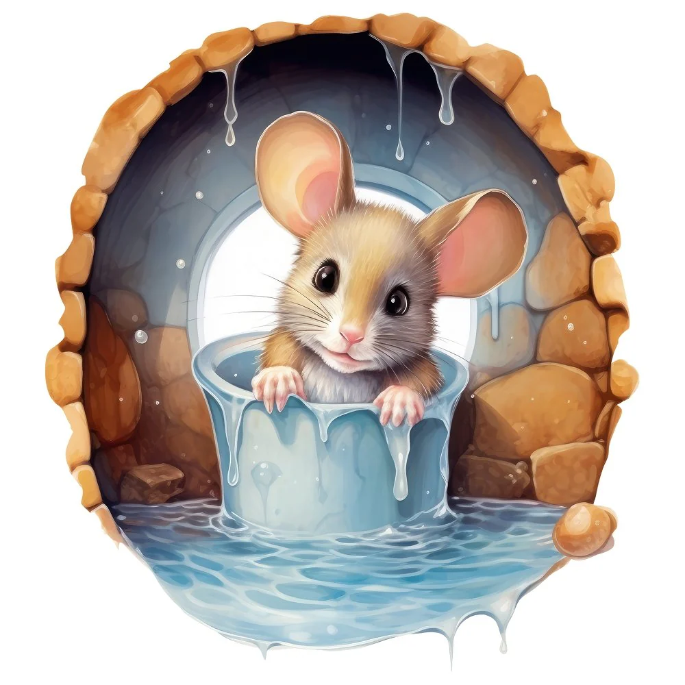 Mouse Taking a Bath Fabric Panel