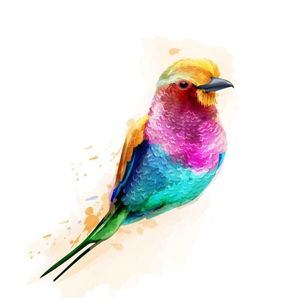 Multi-Colored Tropical Bird Fabric Panel