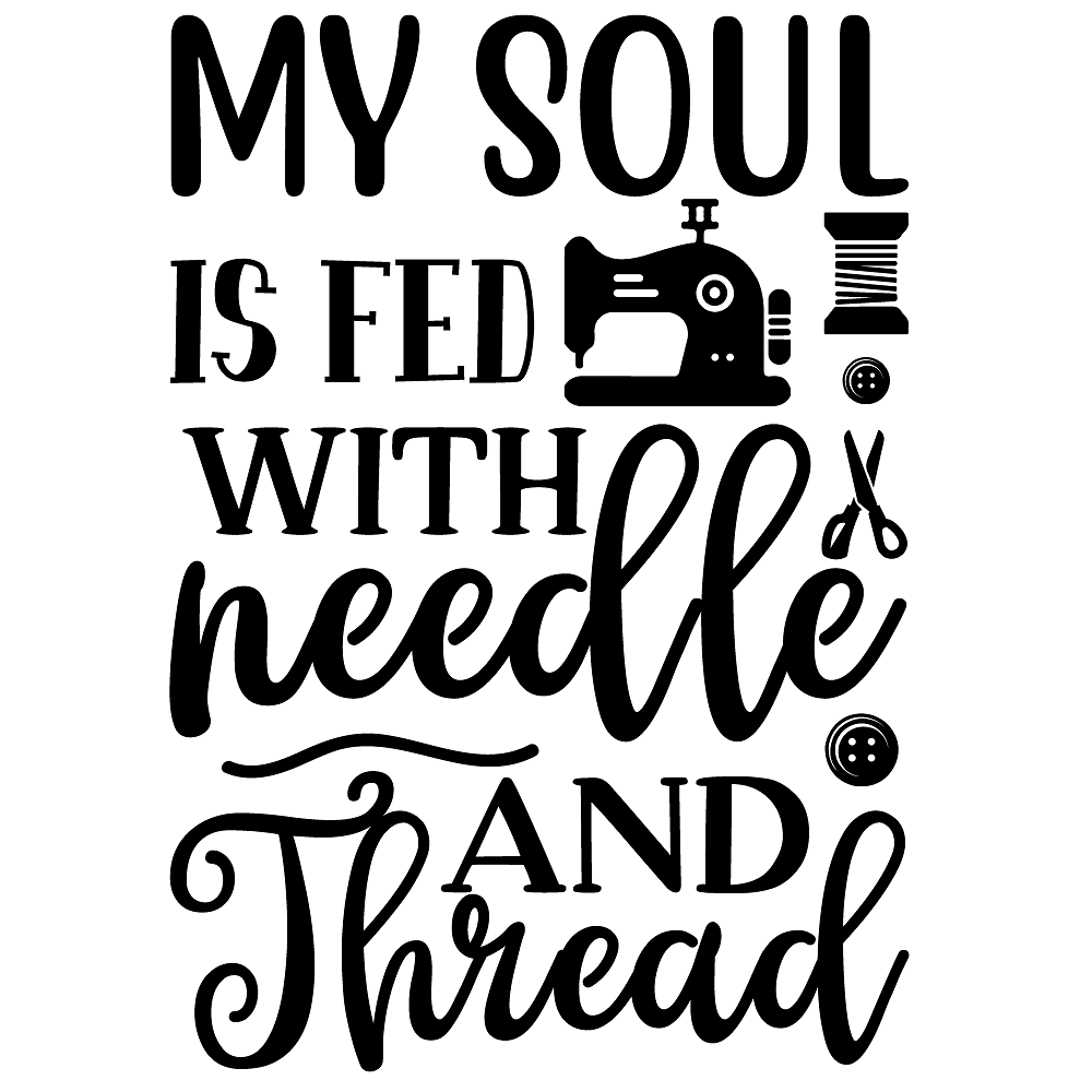 My Soul Is Fed With Needle Fabric Panel - Black/White