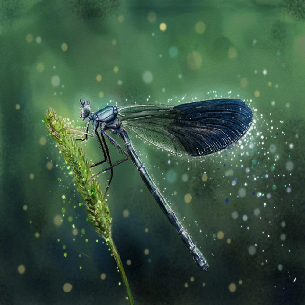 Mystical Dragonfly Fabric Panel - Green