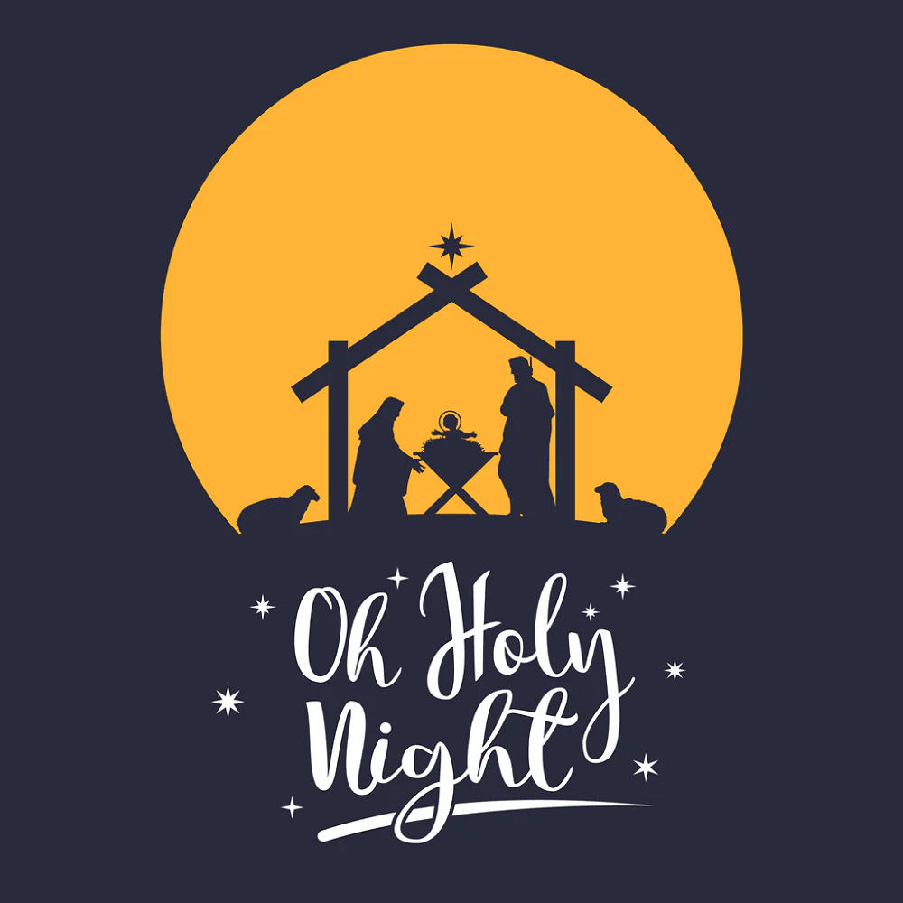 Nativity Scene Silhouette Fabric Panel - Navy