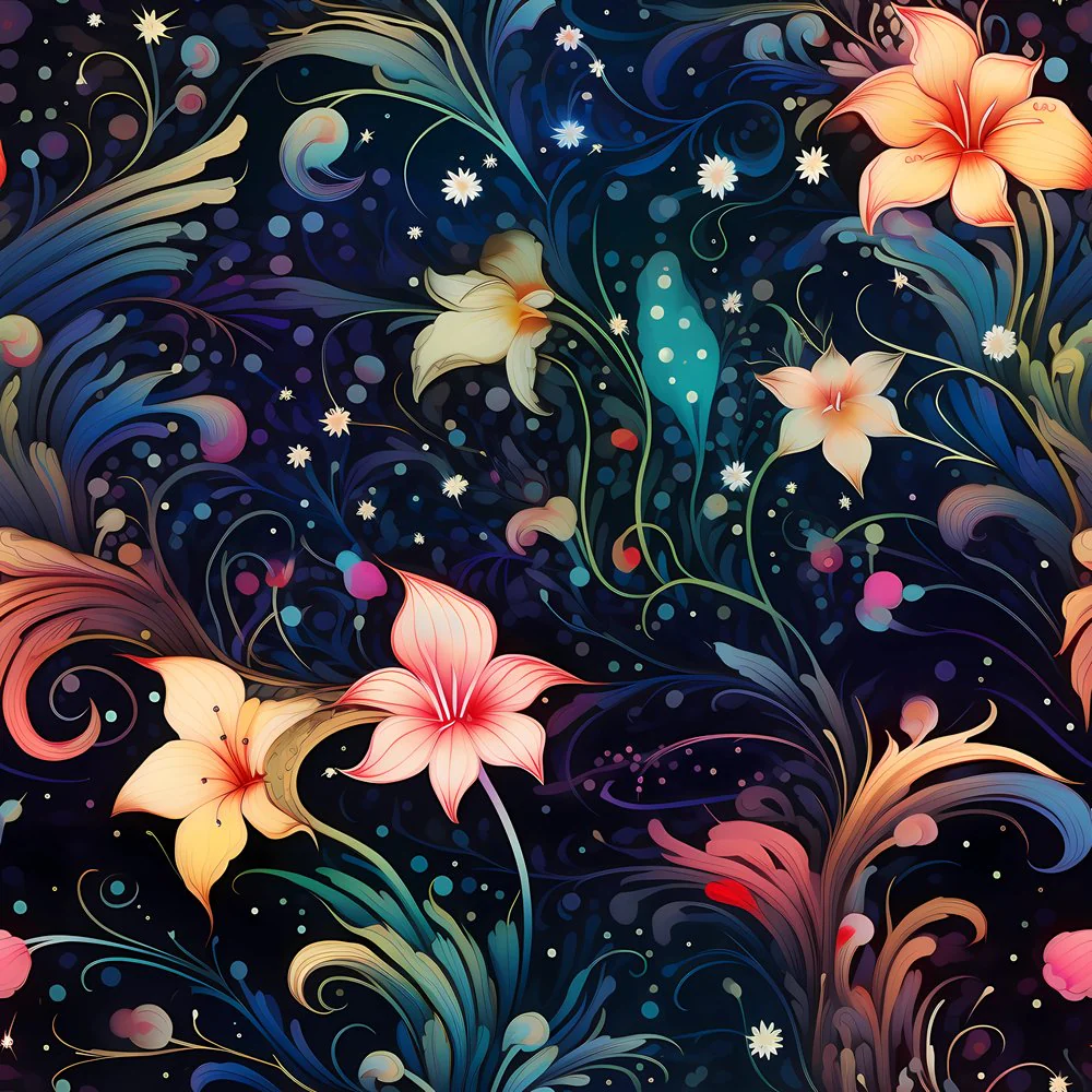 Nightlife Nouveau Floral Pattern #1 Fabric