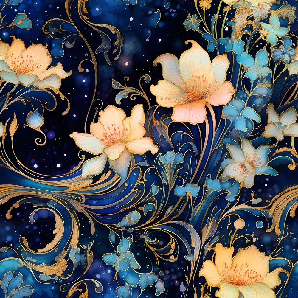 Nightlife Nouveau Floral Pattern #2 Fabric