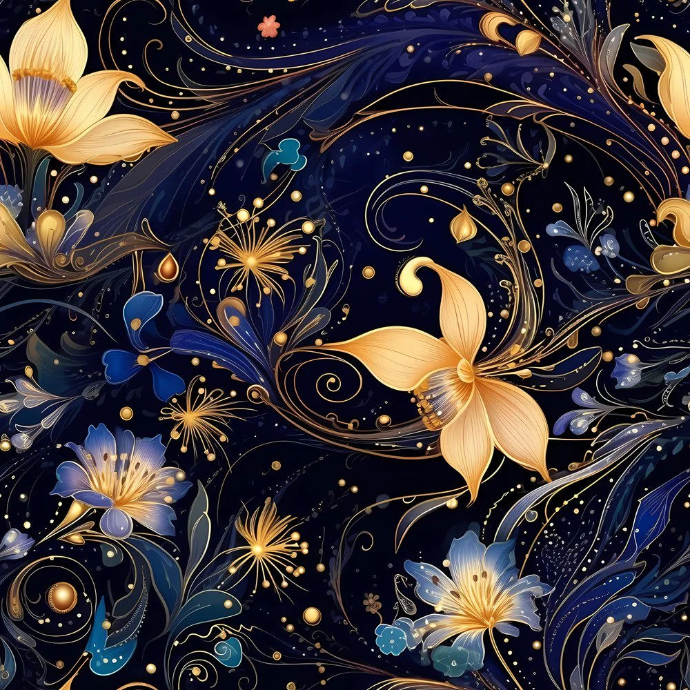 Nightlife Nouveau Floral Pattern #4 Fabric