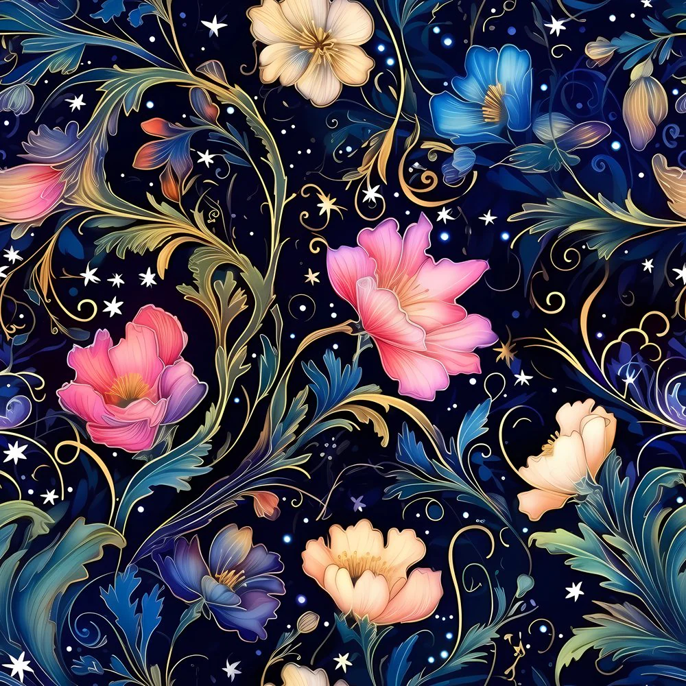 Nightlife Nouveau Floral Pattern #6 Fabric