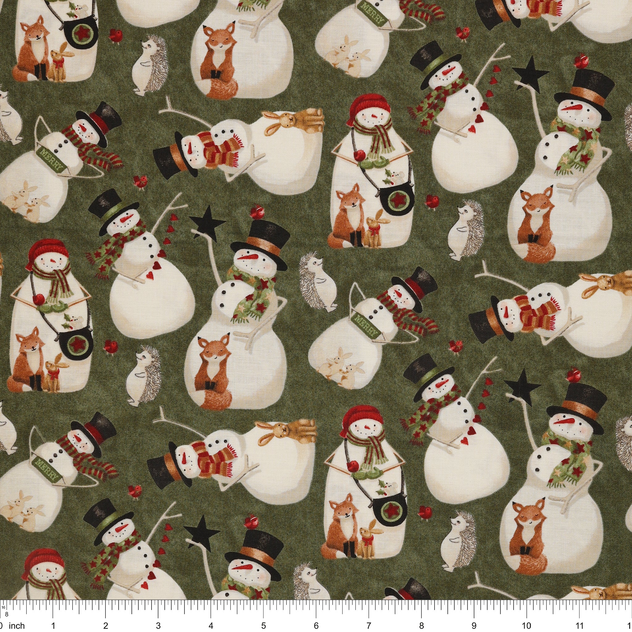Northern Christmas Fabric Collection - Snowmen Green - Image 3