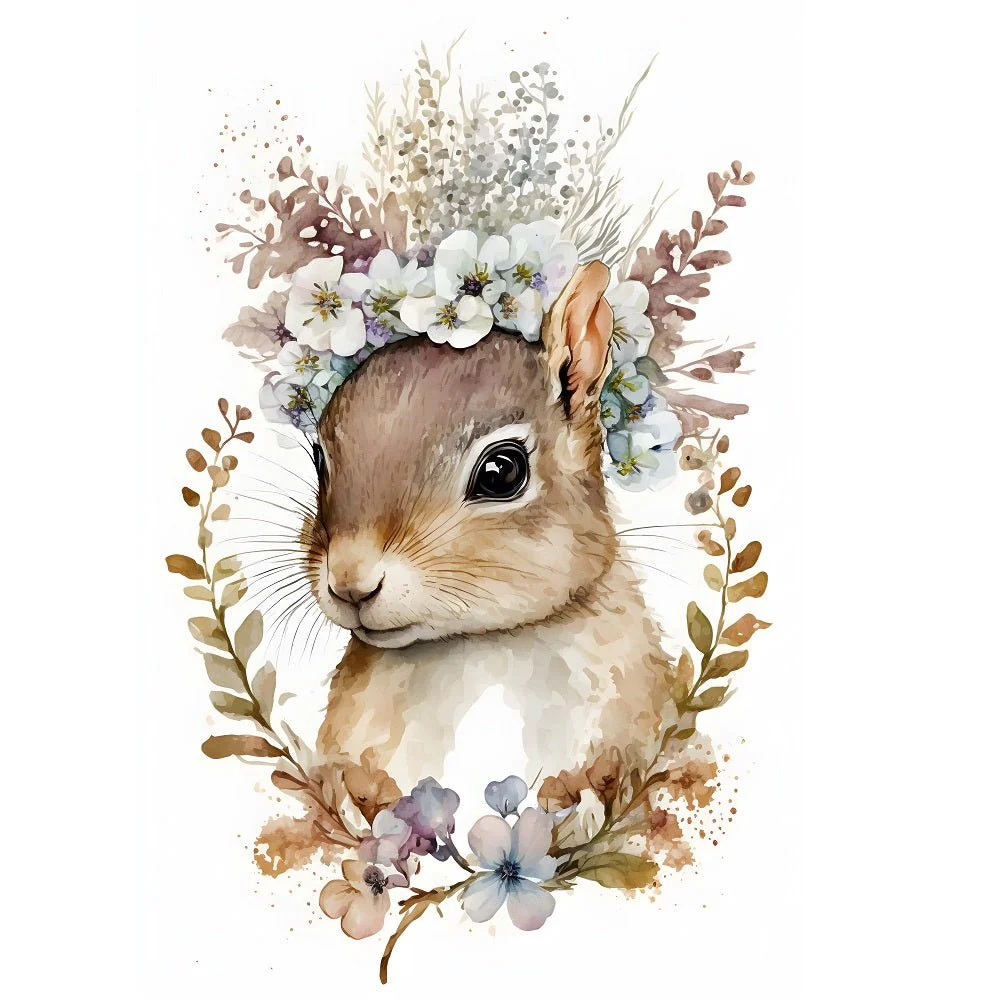 Nursery Baby Squirrel Fabric Panel