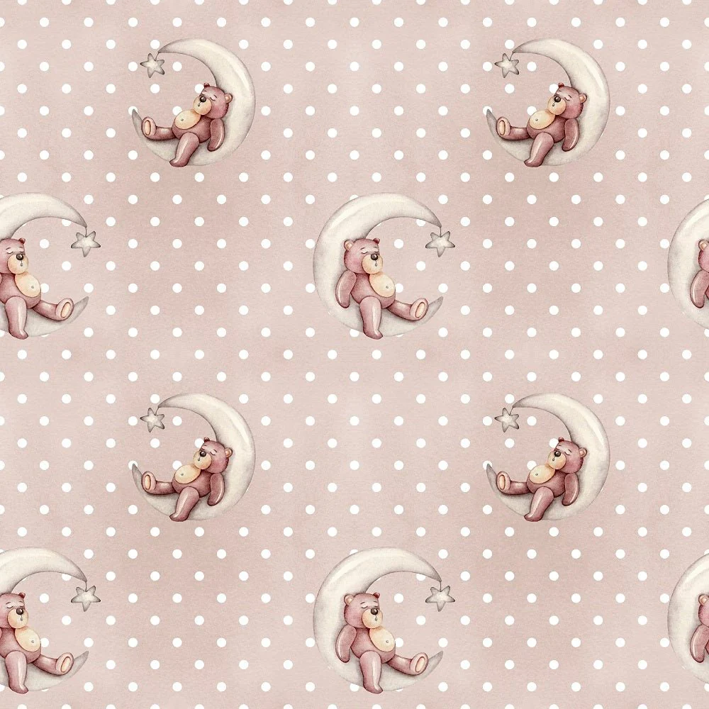 Nursery Bear Sleeping Moon on Dots Fabric
