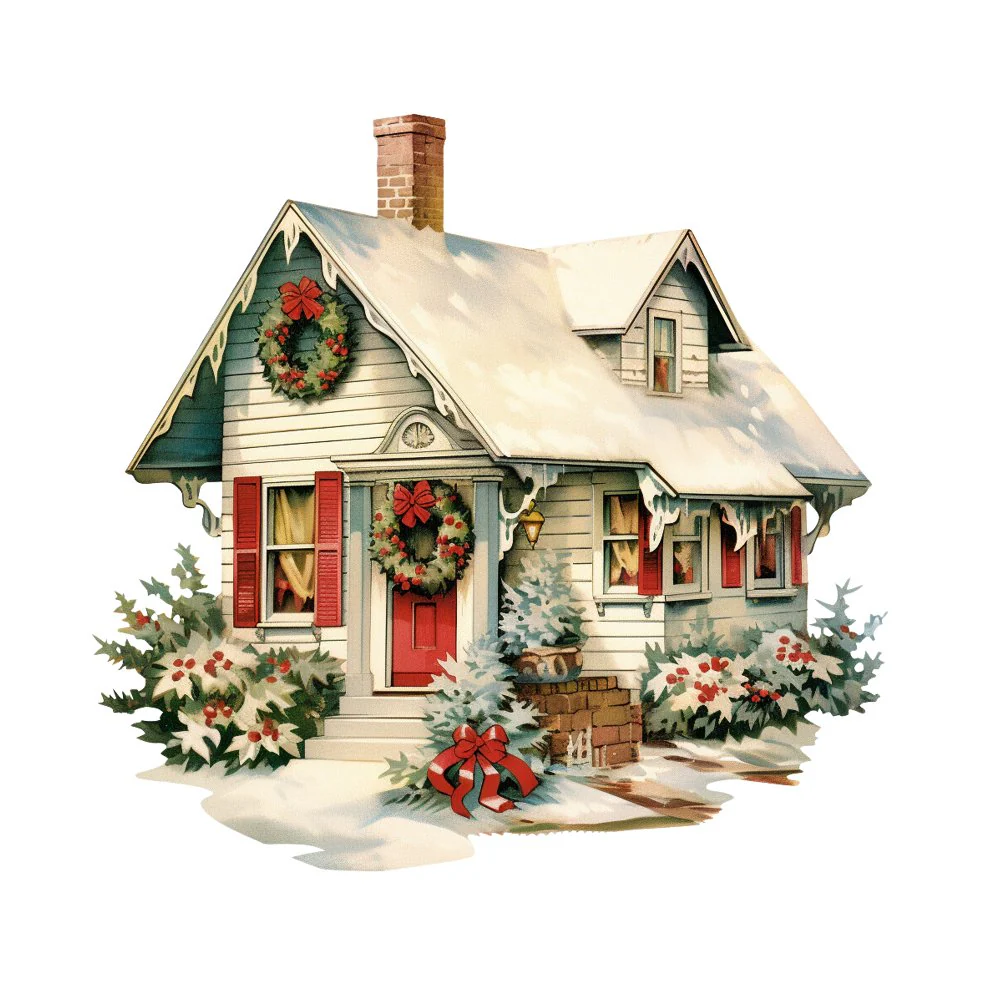 Old School Christmas Farm House #8 Fabric Panel