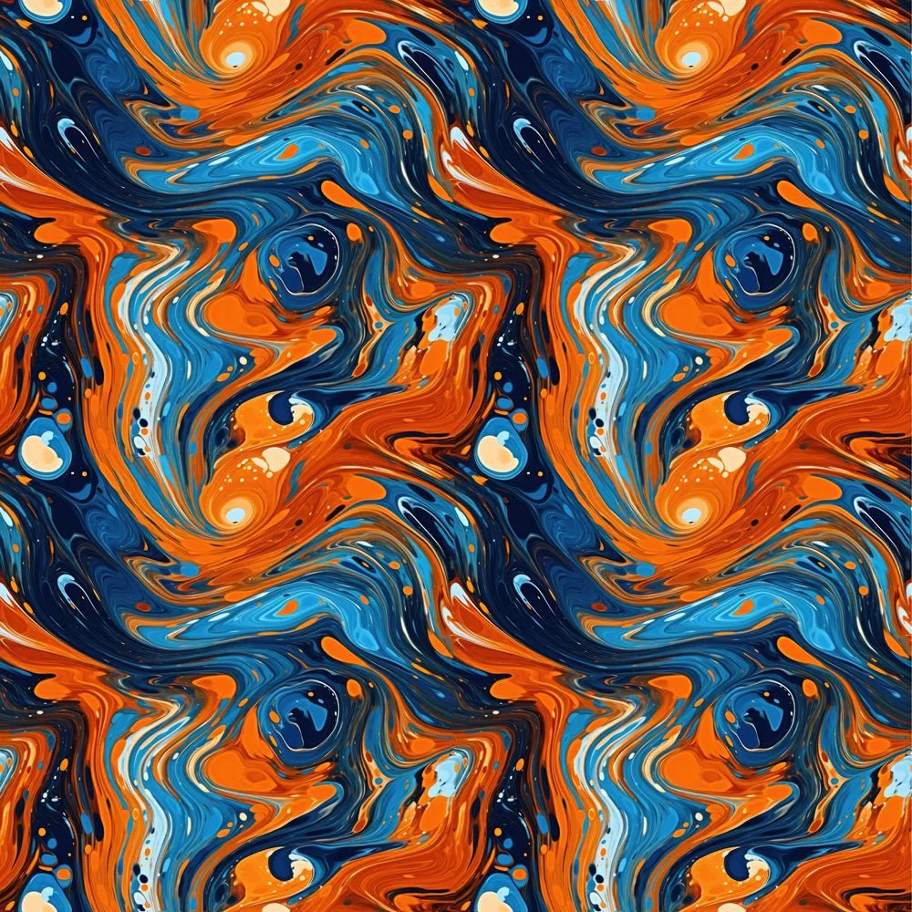 Orange & Blue Marbled Fabric