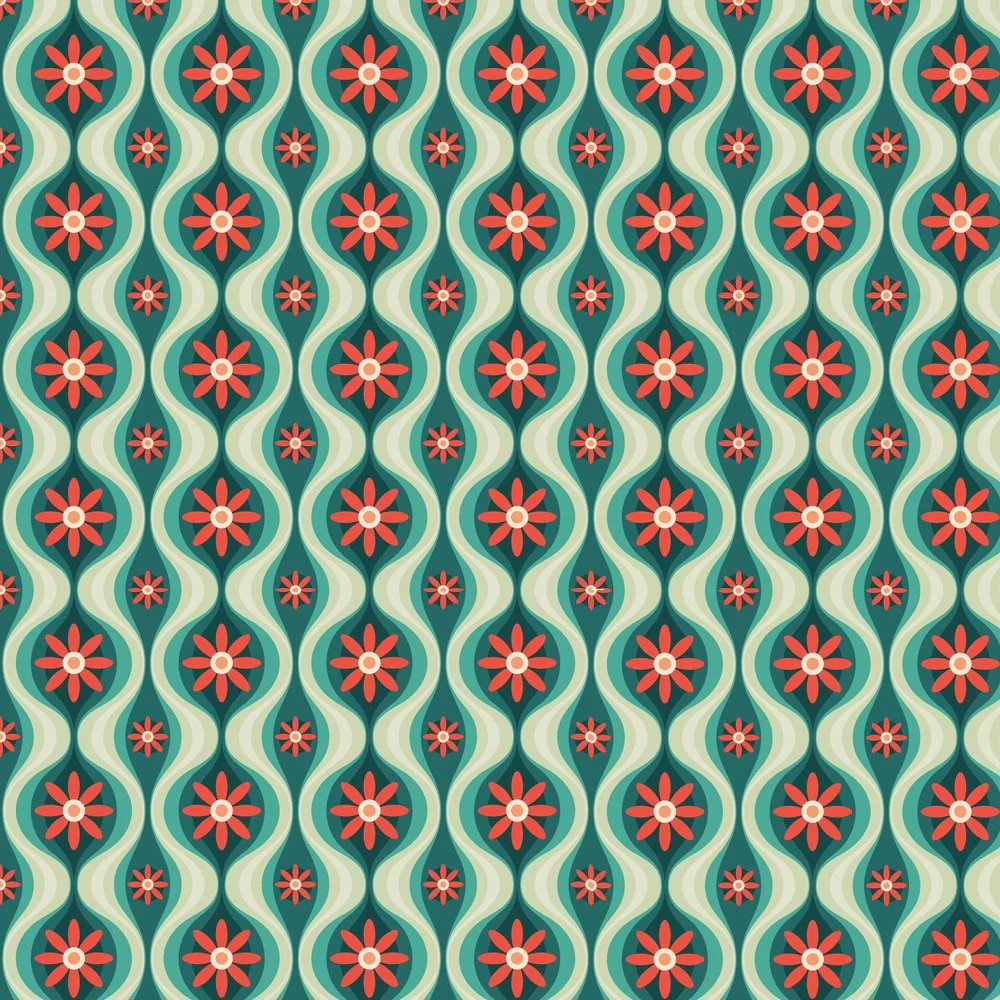 Orange Flowers With Green Leaves Fabric - Multi