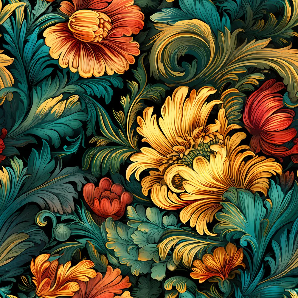 Ornate Renaissance Floral Pattern #10 Fabric
