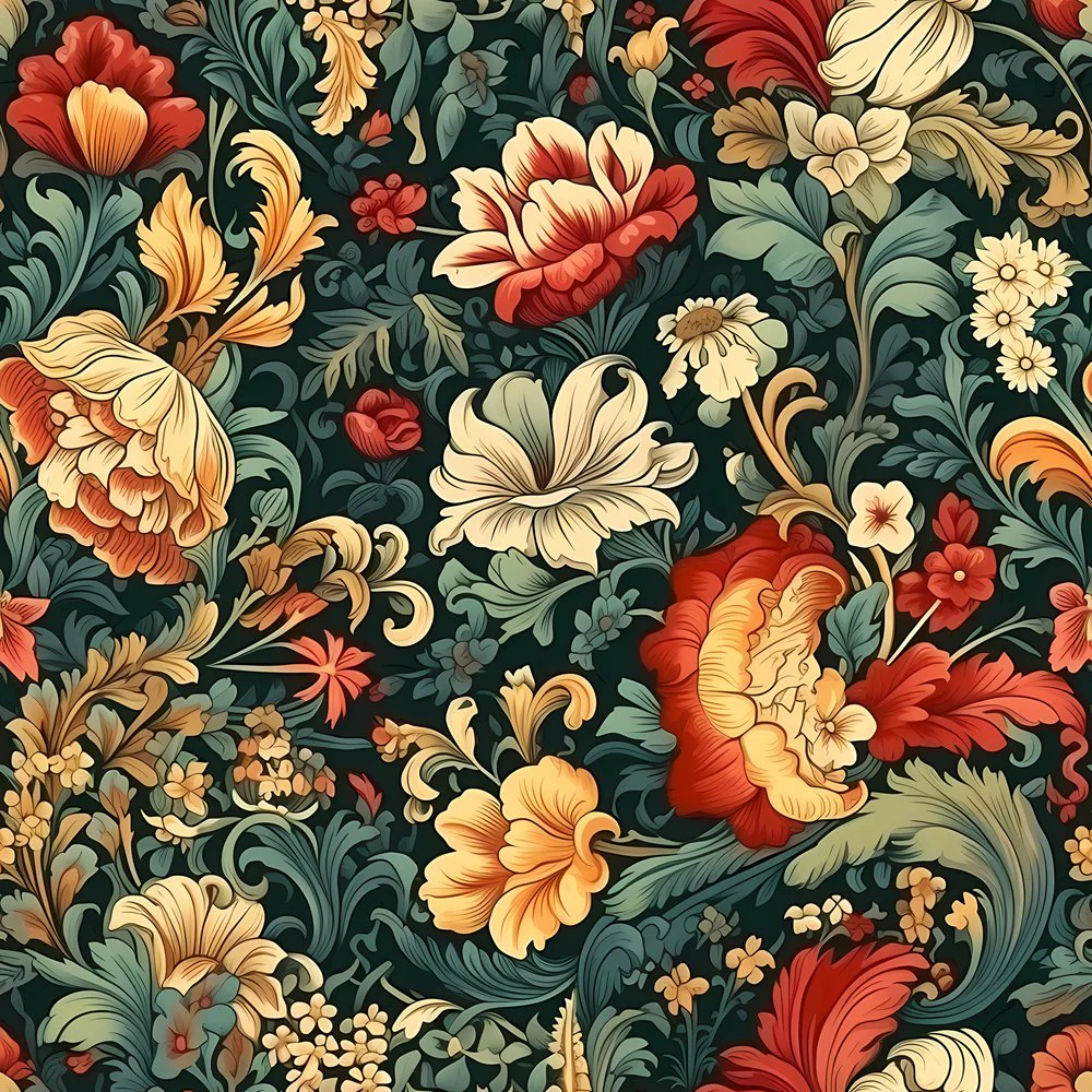 Ornate Renaissance Floral Pattern #7 Fabric