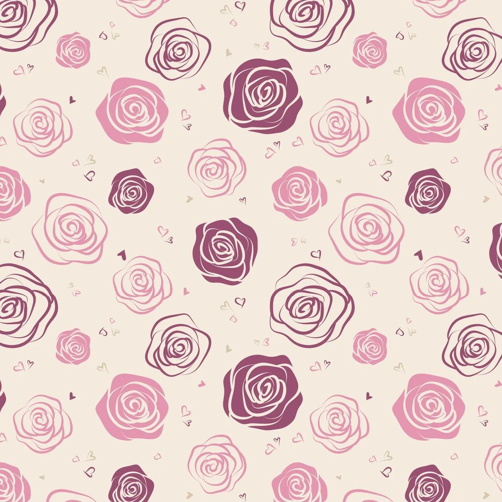 Outlined Roses Fabric - Tan