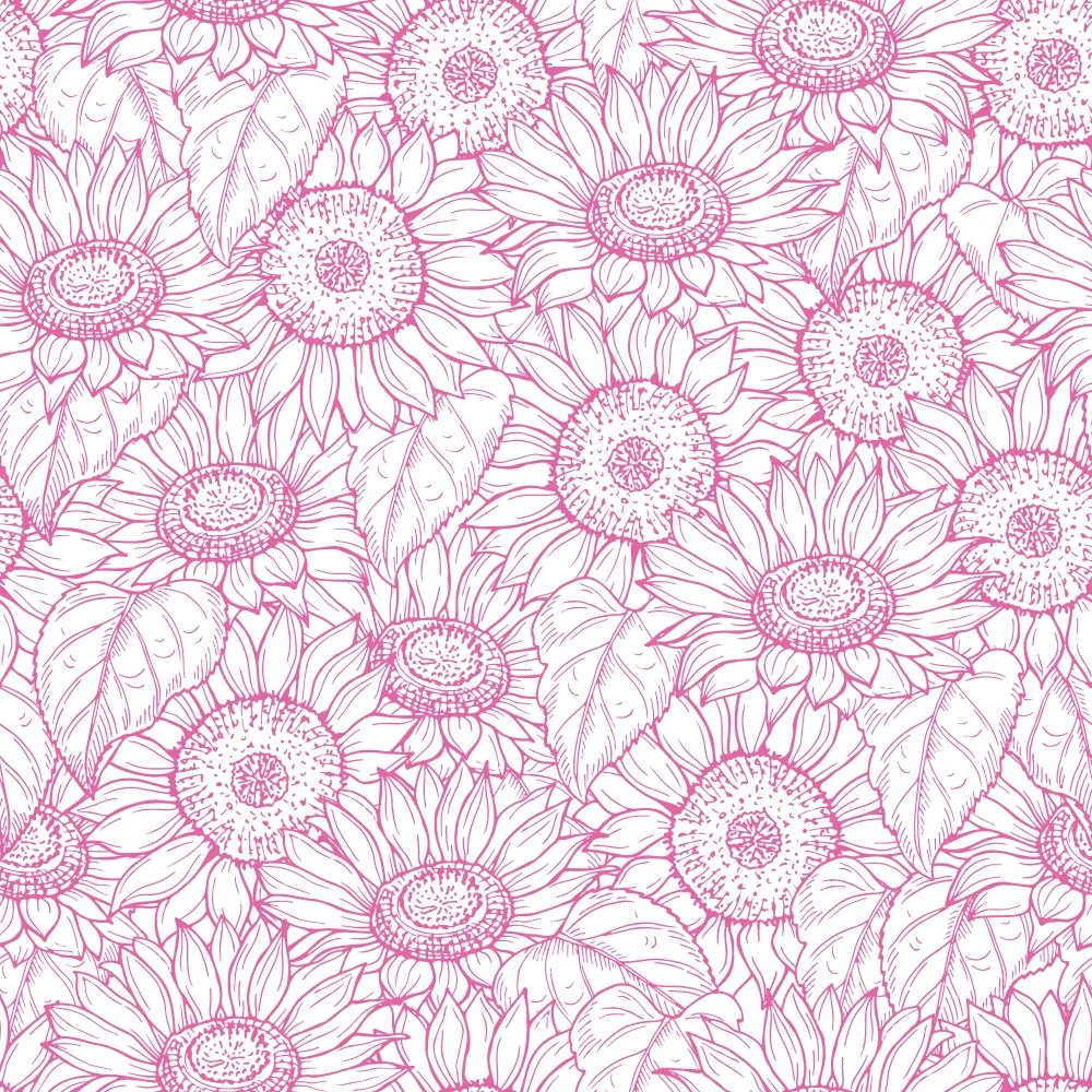 Outlined Sunflower Fabric - Bashful Pink