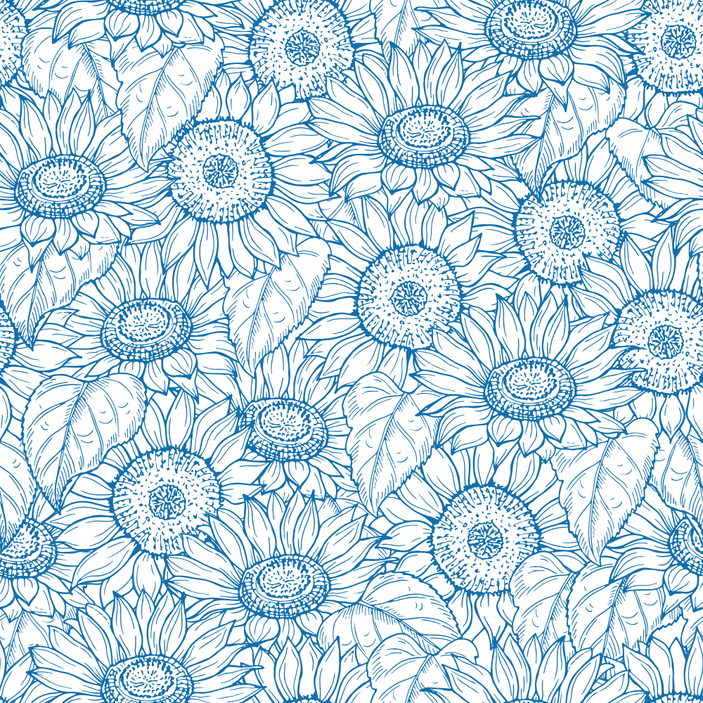 Outlined Sunflower Fabric - Blue