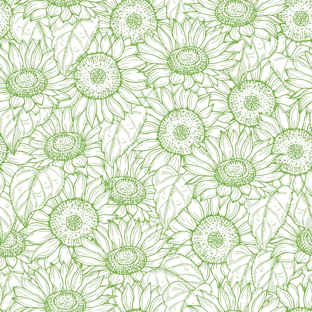 Outlined Sunflower Fabric - Spring Green
