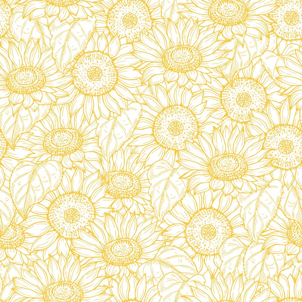 Outlined Sunflower Fabric - Yellow