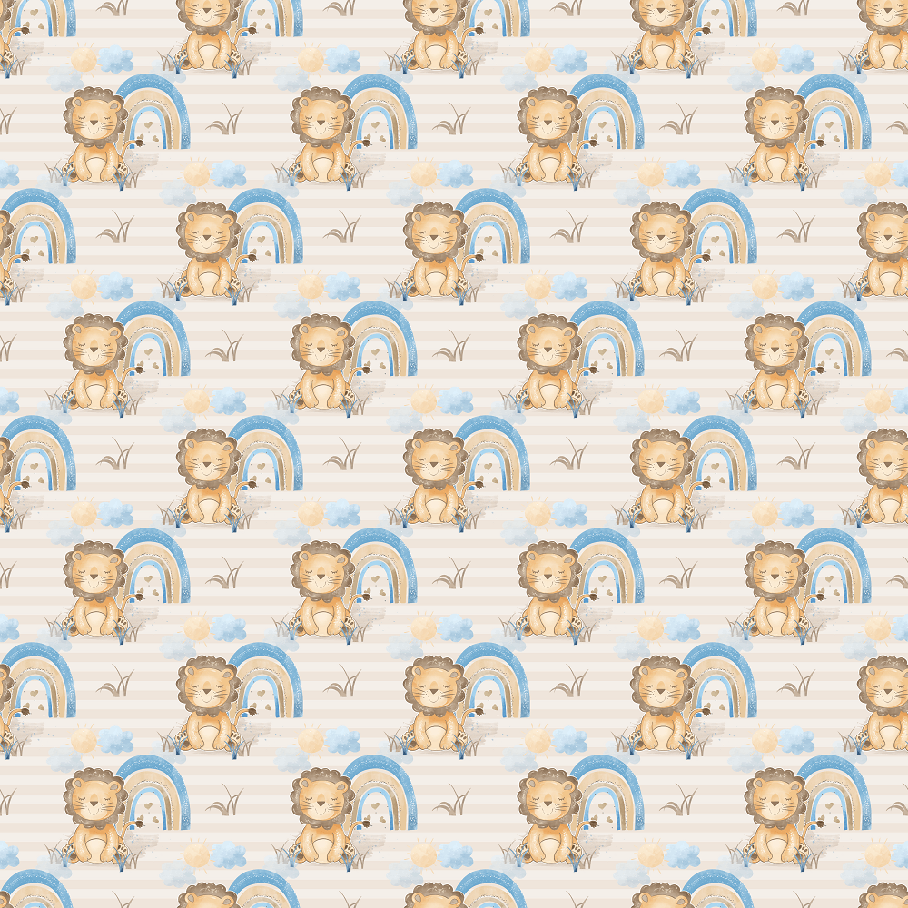 Over The Rainbow Lion & Stripes Fabric - Tan