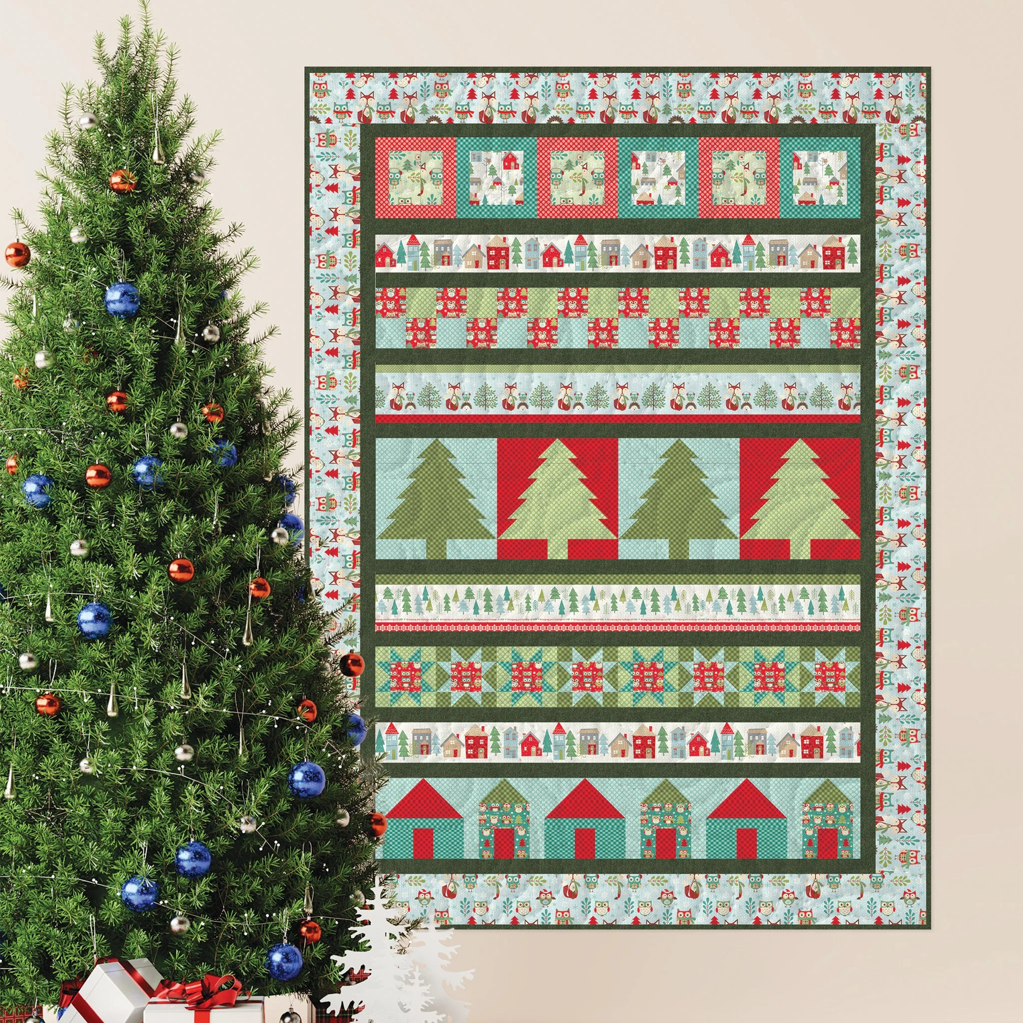 Owl Be Home For Christmas Fabric Collection - Snowflake Mini Turquoise - Image 8