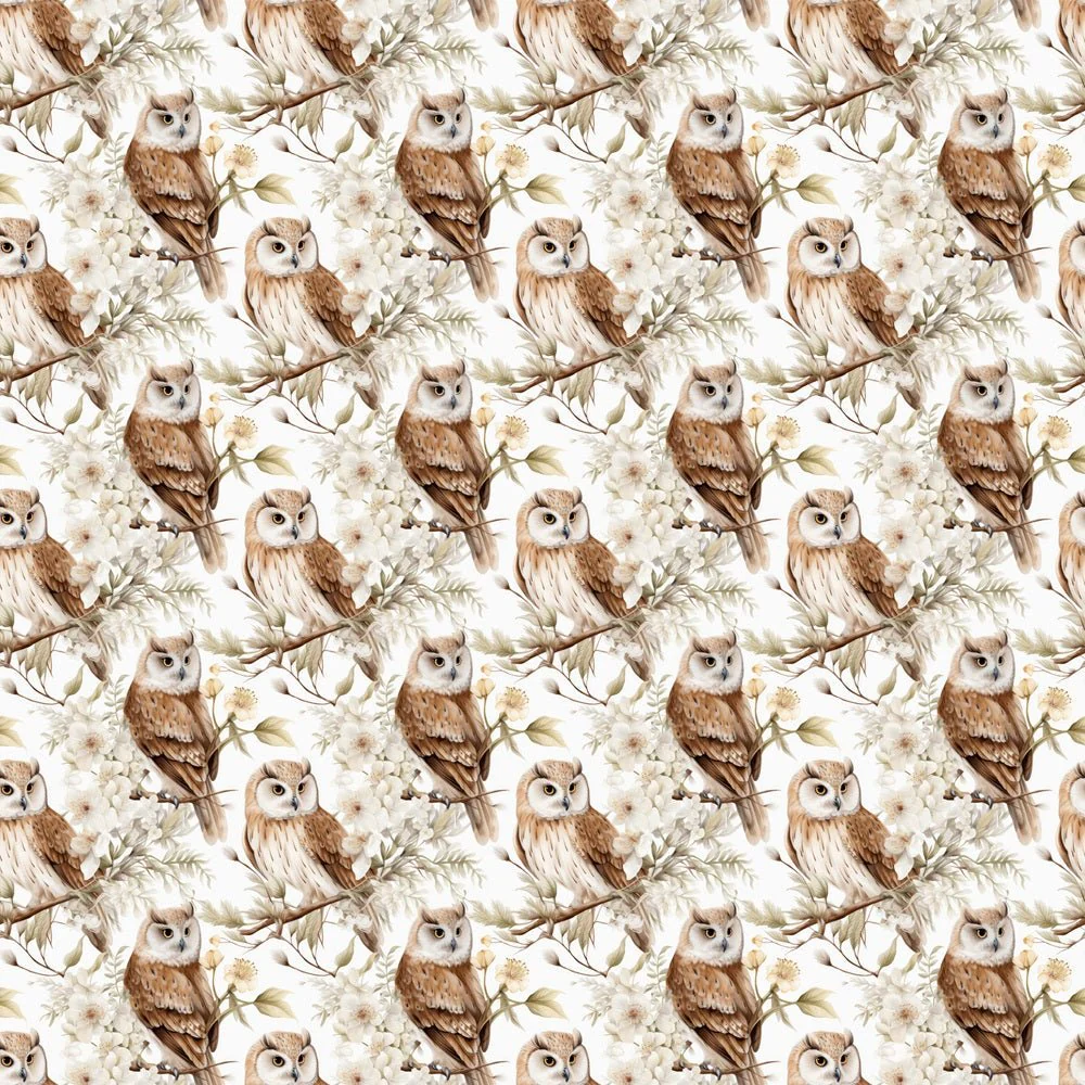 Owls Among Floral Fabric