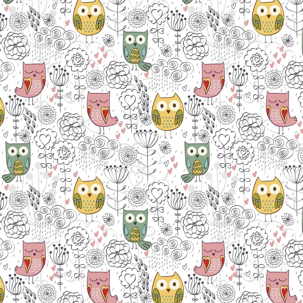 Owls In The Garden Fabric - White