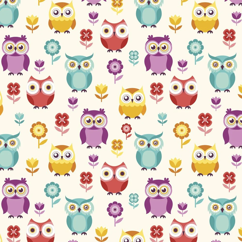 Owls With Flowers Fabric - Multi
