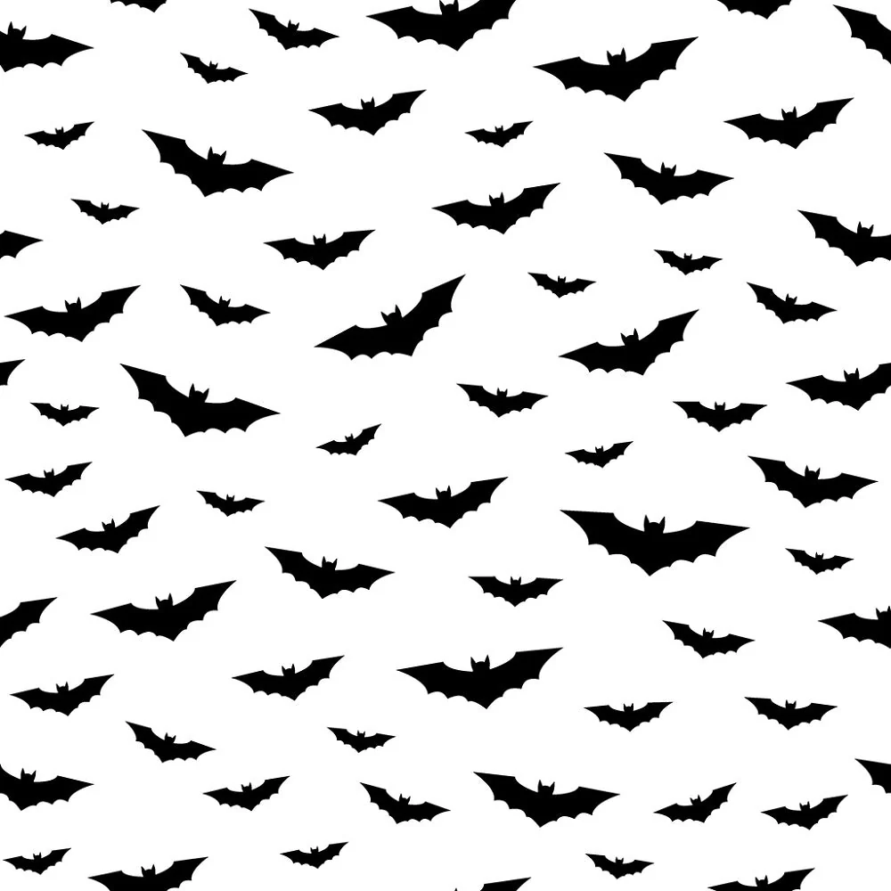 Packed Black Bats Fabric - White