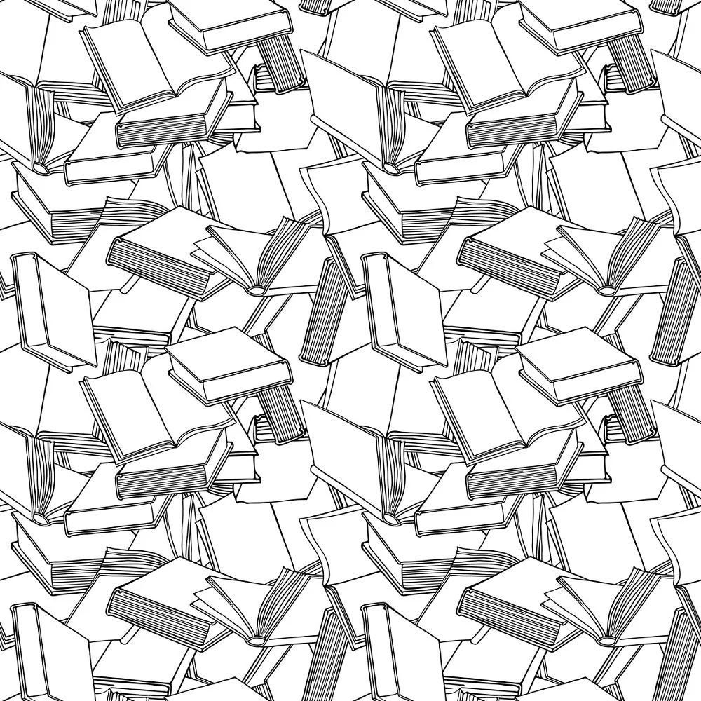 Packed Books Fabric - Black/White