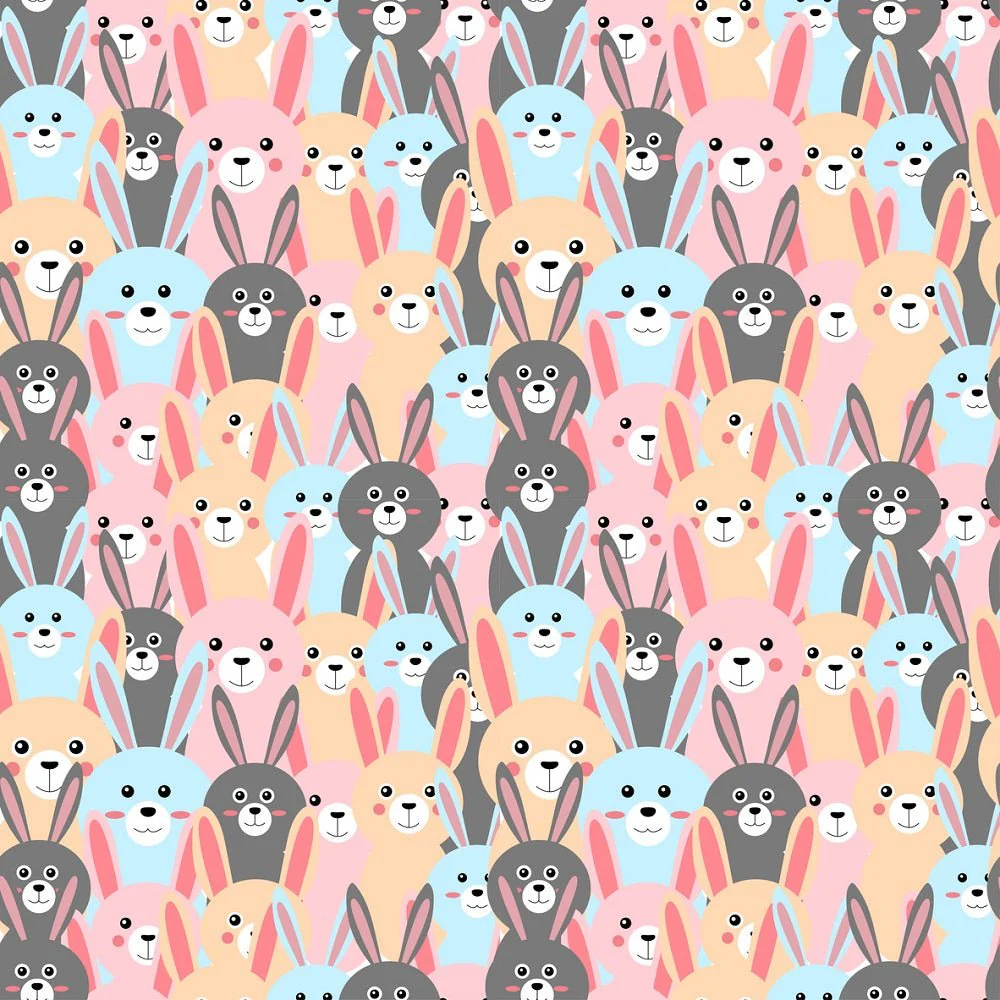Packed Cartoon Bunnies Fabric - Multi