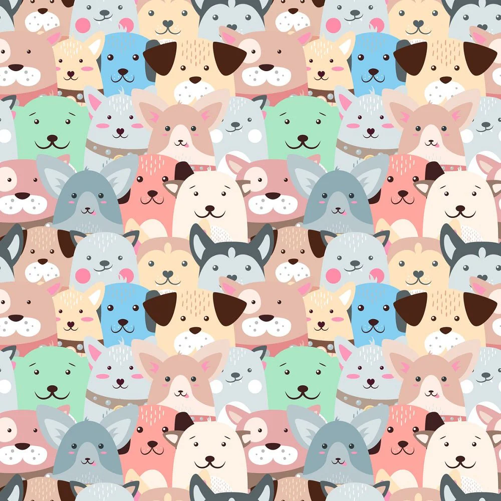 Packed Cartoon Puppies Fabric - Multi