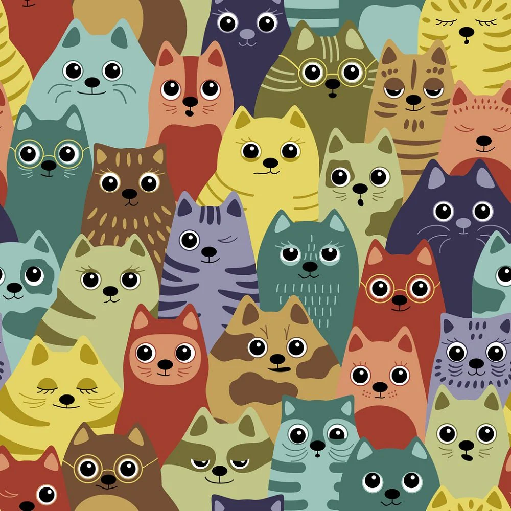Packed Cat Breeds Fabric - Multi