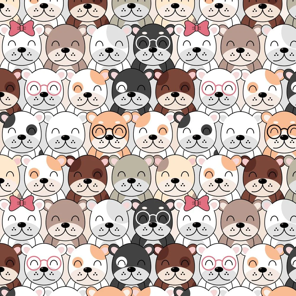 Packed Cute Cartoon Puppies Fabric