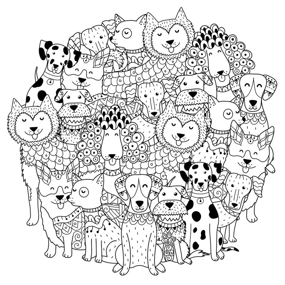Packed Dogs Circle Fabric Panel