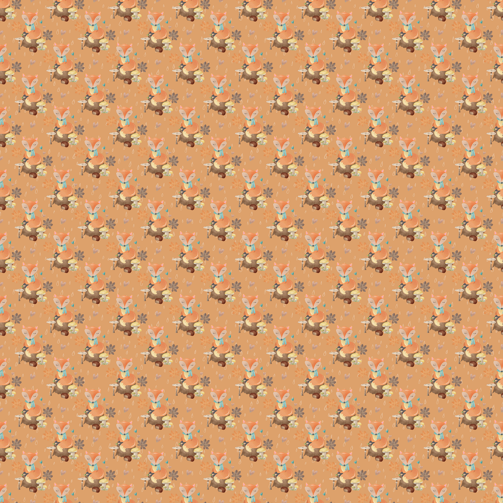 Packed Foxes On Tree Stumps Fabric - Orange