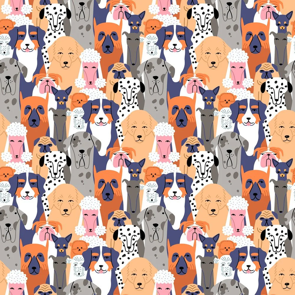 Packed Funny Dogs Fabric
