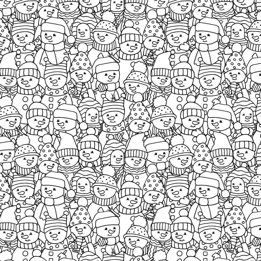 Packed Funny Snowmen Fabric - Black/White
