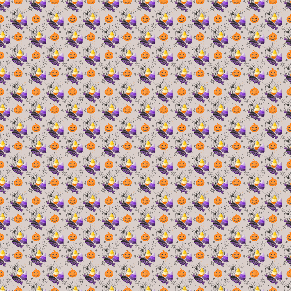 Packed Halloween Candy & Spiders Fabric - Gray