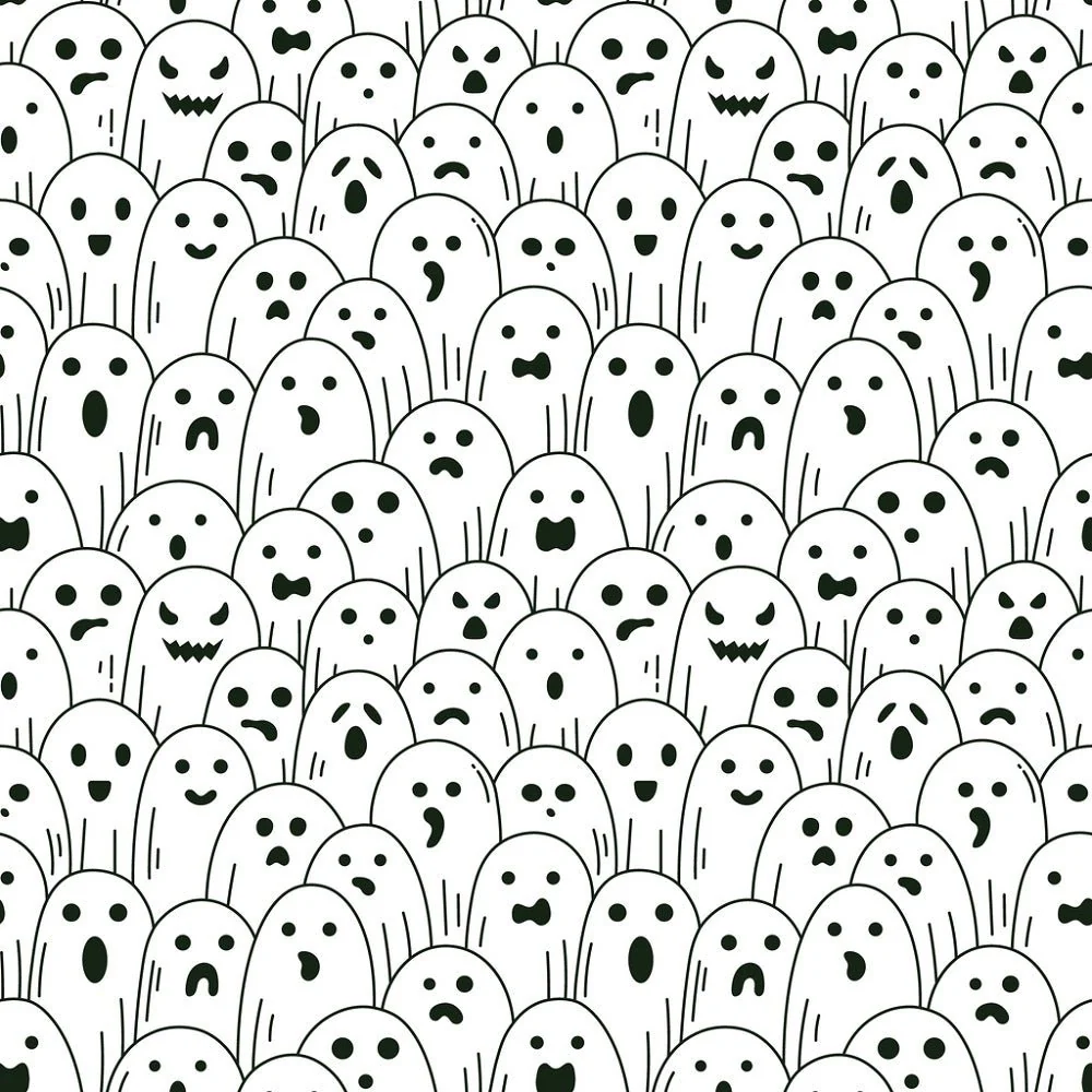Packed Halloween Ghosts Fabric - Black/White