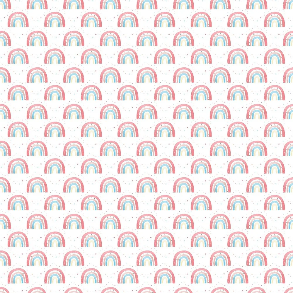 Packed Happy Rainbows & Stars Fabric - White
