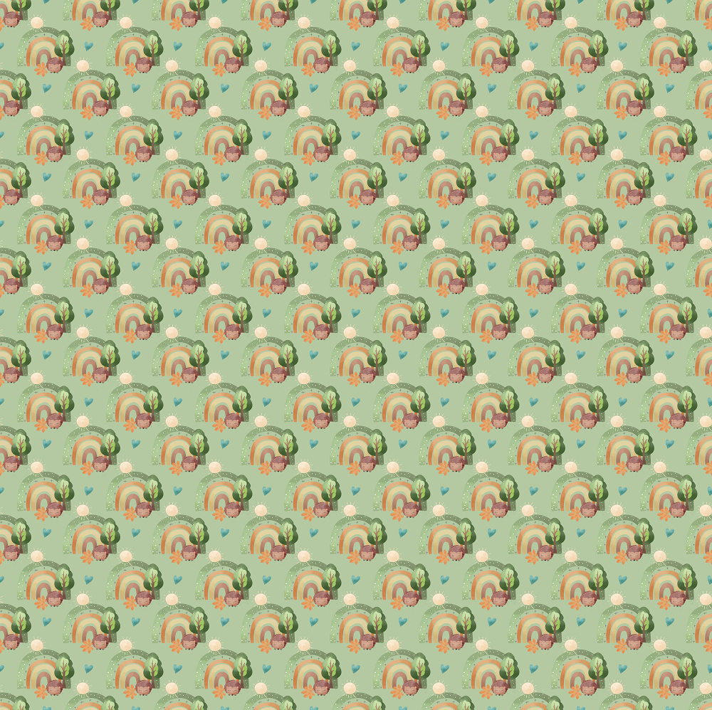 Packed Hedgehogs & Rainbows Fabric - Green