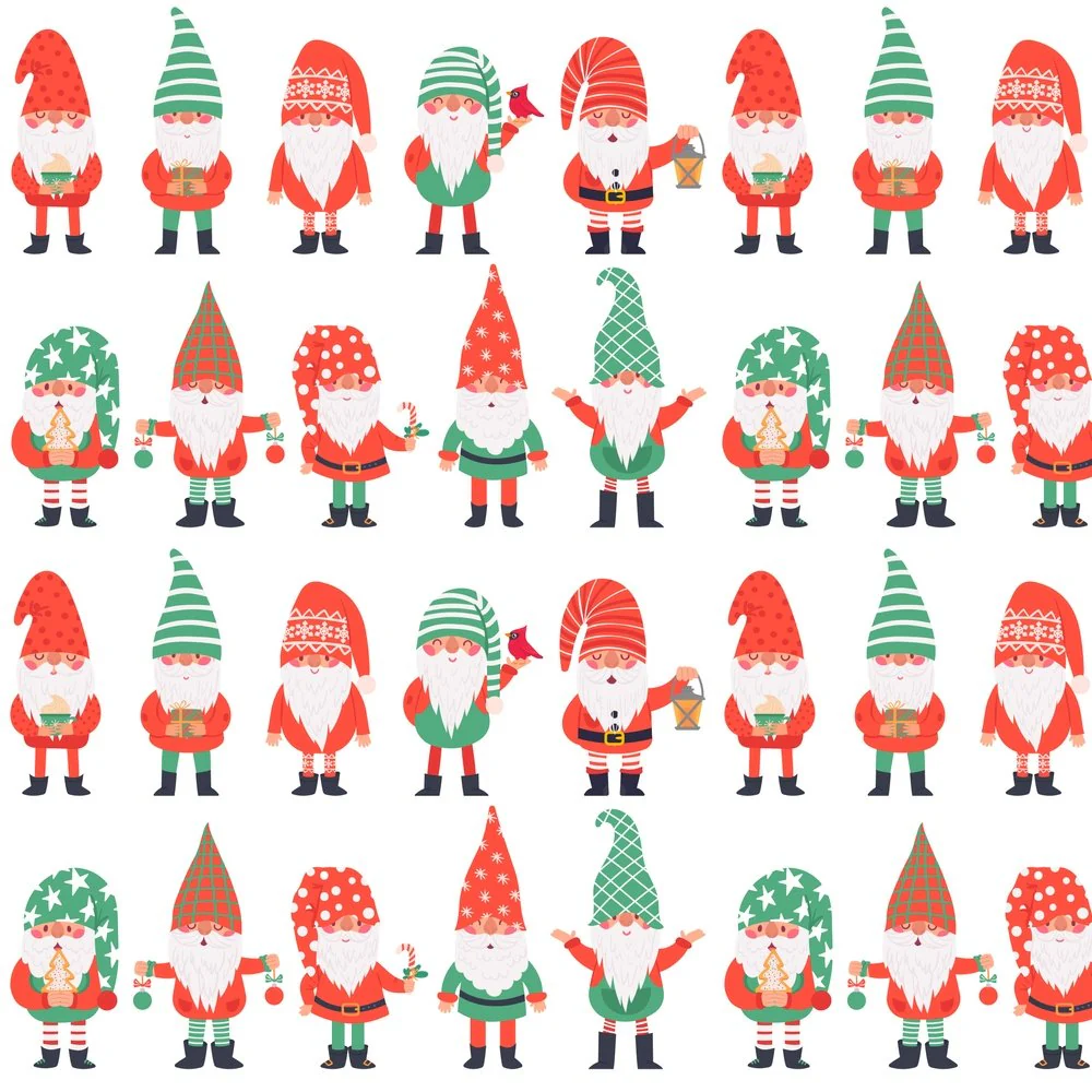 Packed Holiday Gnomes Fabric - White