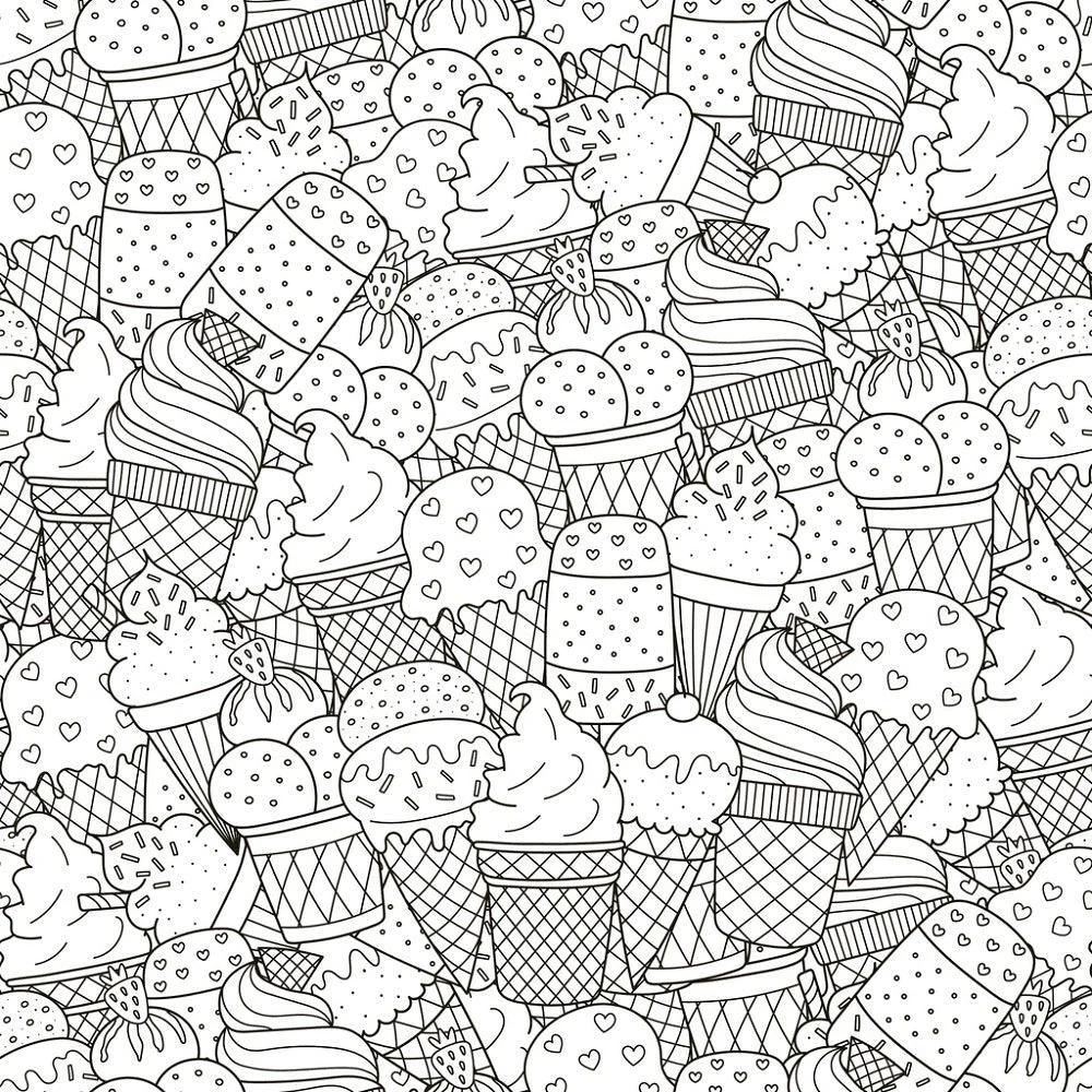 Packed Ice Cream Cones Fabric - Black/White