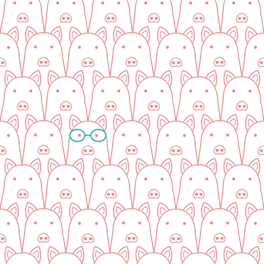 Packed Line Drawing Pigs Fabric - Pink